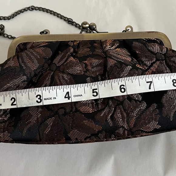 Joan Rivers Classics Kiss Lock Brown Bronze Floral Evening Shoulder Purse - Picture 6 of 12